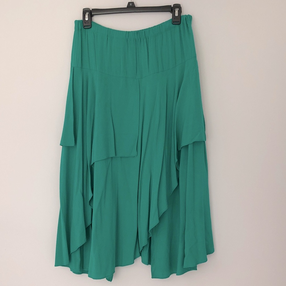 S-M Fairy Emerald Green Layered Midi Skirt Asymmetrical Flutter Garb Festival